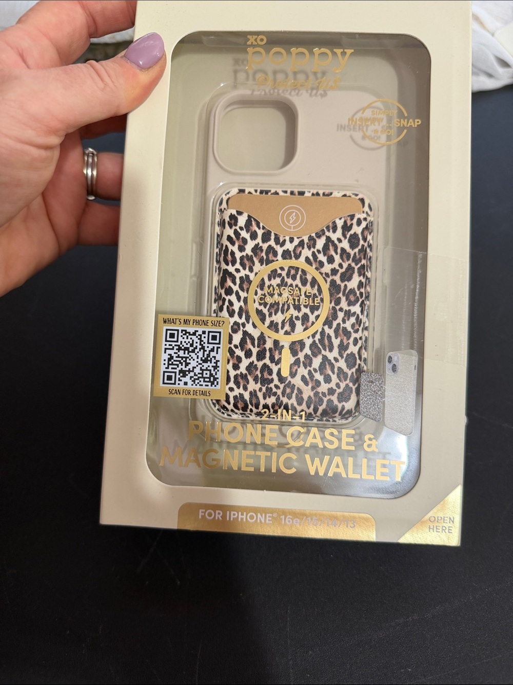 Xo poppy iPhone case with leopard print magnetic wallet for iPhone 16e/15/14/13